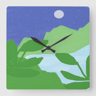 beautiful landscape painting art square wall clock