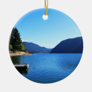 beautiful landscape photography of blue sky, lake, ceramic tree decoration