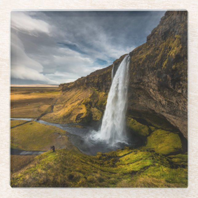 Beautiful Landscape View of Seljalandsfoss Glass Coaster (Front)