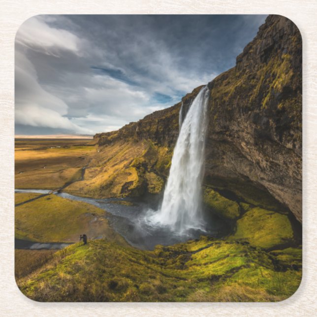Beautiful Landscape View of Seljalandsfoss Square Paper Coaster (Front)