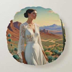 Beautiful Landscape with a Woman Spiritual Art Round Cushion