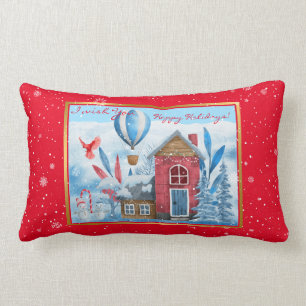 Beautiful Landscape With Snowman Customise Lumbar Cushion