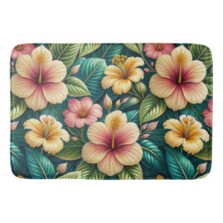 BEAUTIFUL LARGE TROPICAL HIBISCUS FLOWERS BATH MAT