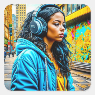 Beautiful Latino Girl in an Urban Setting Square Sticker