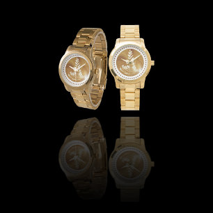 Beautiful Latte Floral Leaf Art Tree Gold Watch