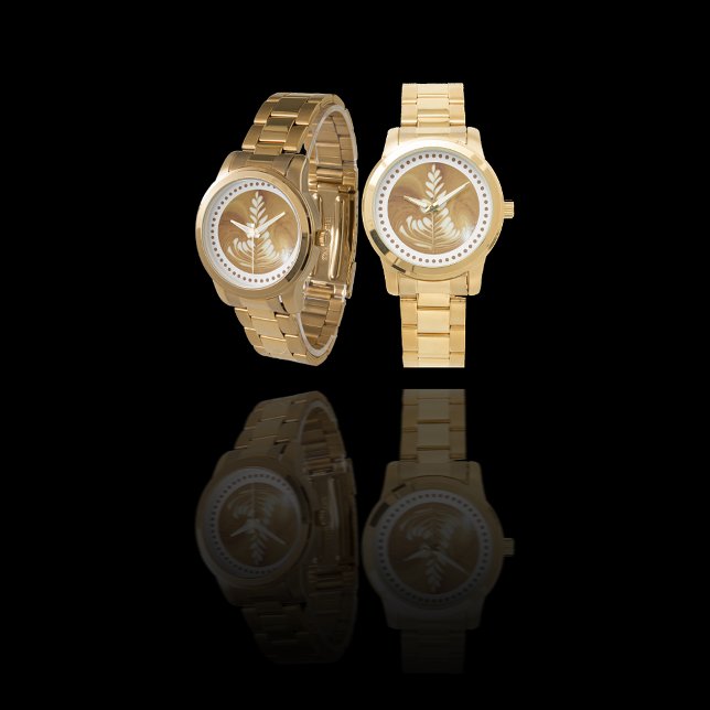 Beautiful Latte Floral Leaf Art Tree Gold Watch (Creator Uploaded)