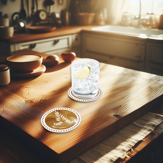Beautiful Latte Floral Leaf Art Tree Round Paper Coaster (Creator Uploaded)
