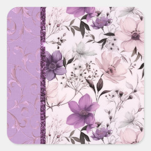 Beautiful lavender and pink floral square sticker