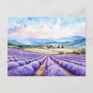 Beautiful lavender fields art holiday postcard