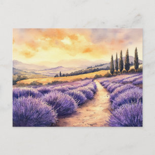 Beautiful lavender fields holiday postcard