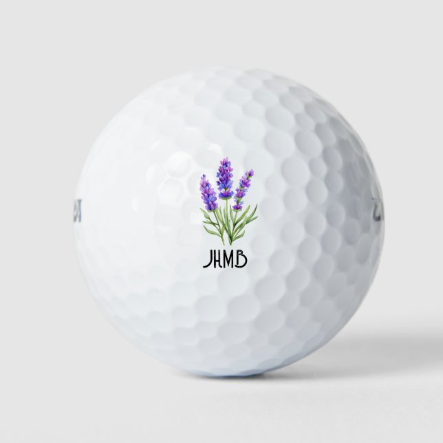 Beautiful Lavender Garden Flower Monogram Art Golf Balls (Front)