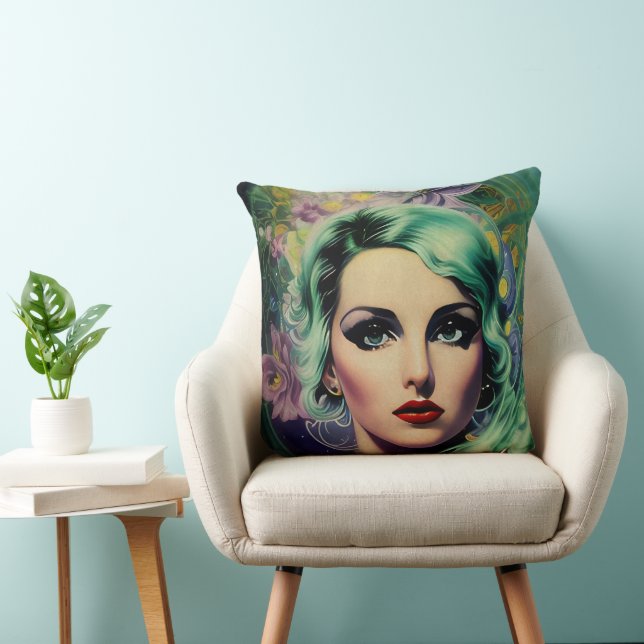 Beautiful Lavender & Green Retro Style Space Woman Cushion (Chair)