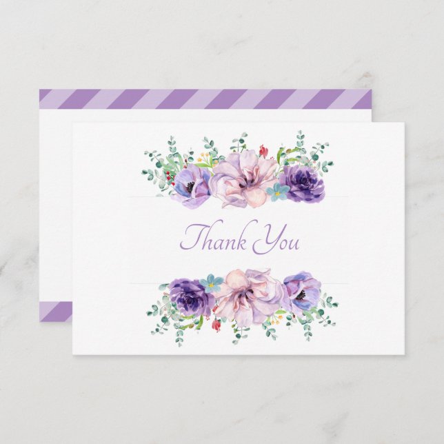 Beautiful Lavender Purple Floral Thank You Card (Front/Back)