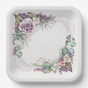 Beautiful Lavender Roses Elegant Classic Vintage Paper Plate
