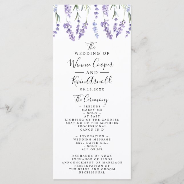 Beautiful, Lavender Wedding Program (Front)