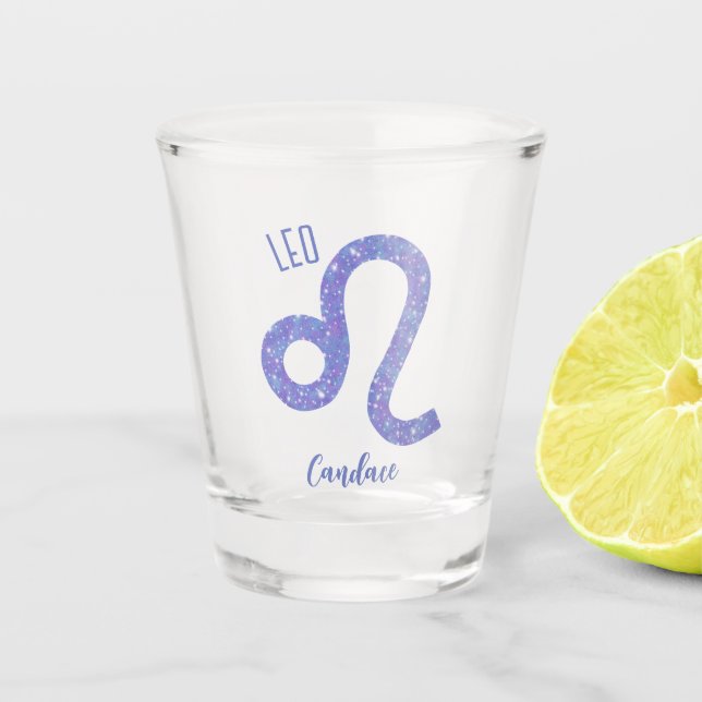 Beautiful Leo Astrology Sign Personalised Birthday Shot Glass (Front)