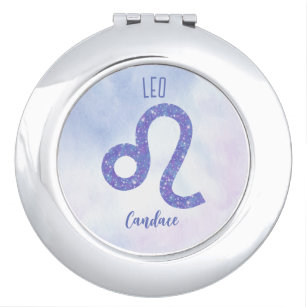 Beautiful Leo Astrology Sign Personalised Purple Compact Mirror