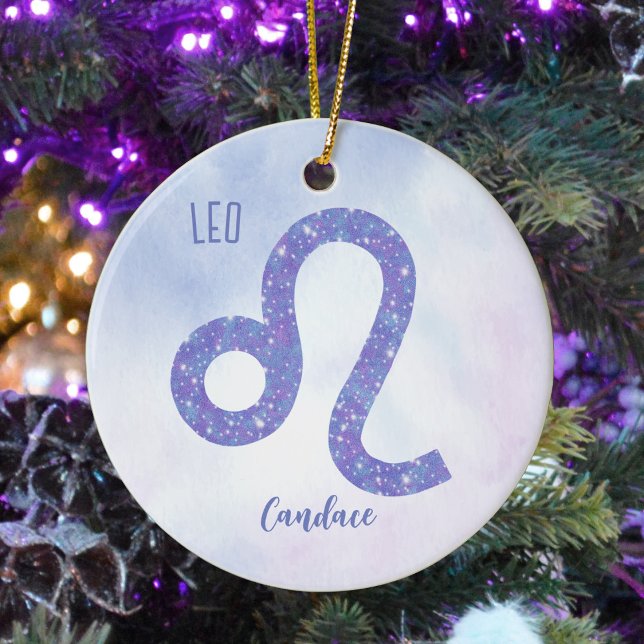 Beautiful Leo Astrology Sign Personalized Purple Ceramic Ornament (Creator Uploaded)