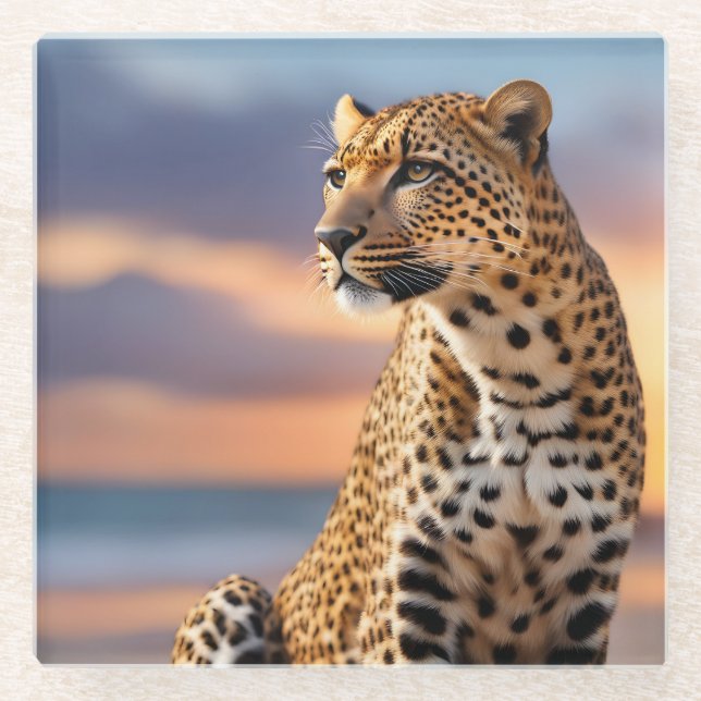 Beautiful Leopard Glass Coaster (Front)