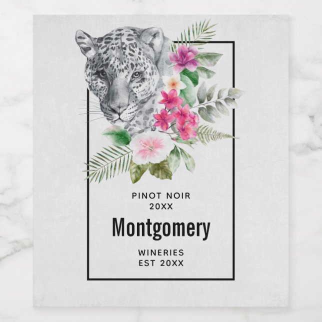 Beautiful Leopard Head in Watercolor Wine Making Label (Single Label)