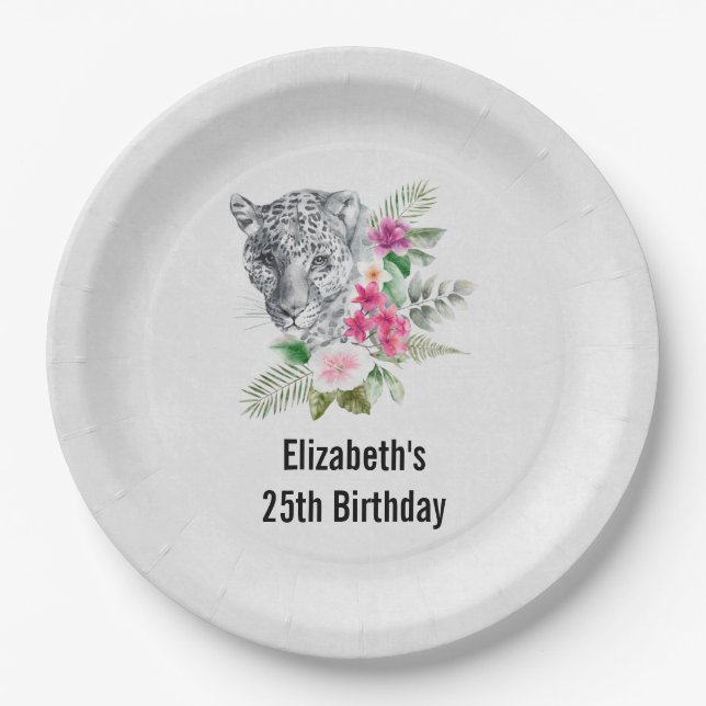 Beautiful Leopard Head Portrait Birthday Paper Plate (Front)
