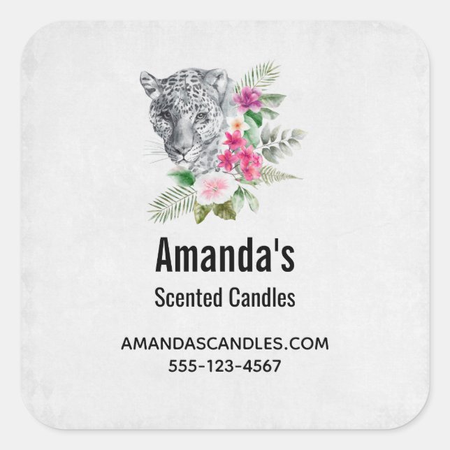 Beautiful Leopard Head Portrait Business Square Sticker (Front)