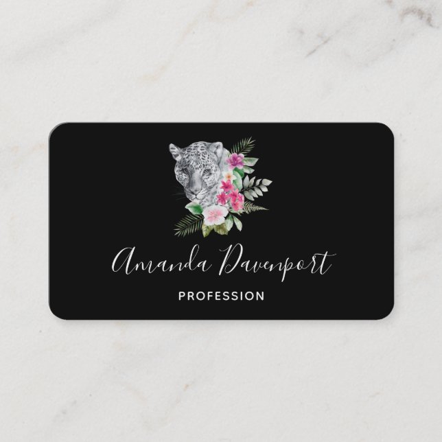 Beautiful Leopard Head Portrait in Watercolor Business Card (Front)