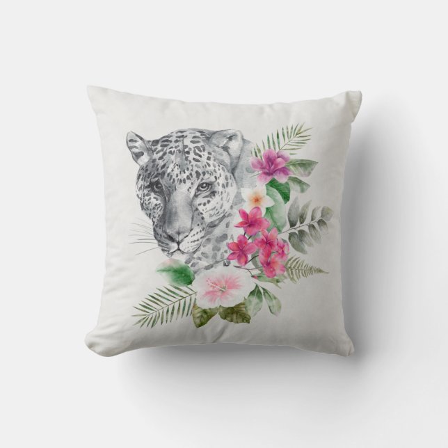 Beautiful Leopard Head Portrait in Watercolor Cushion (Front)