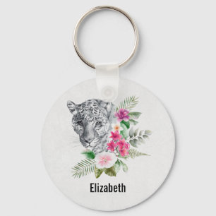 Beautiful Leopard Head Portrait in Watercolor Key Ring