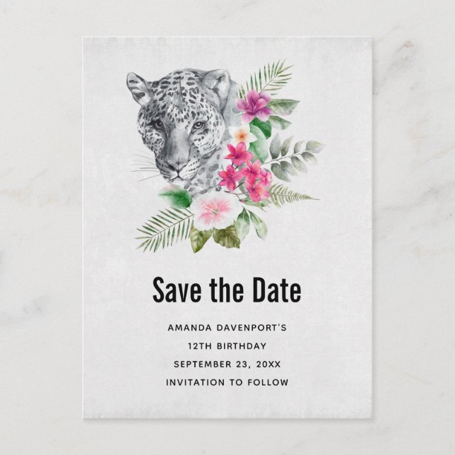 Beautiful Leopard Head Portrait Save the Date Invitation Postcard (Front)