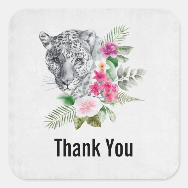 Beautiful Leopard Head Portrait Thank You Square Sticker (Front)