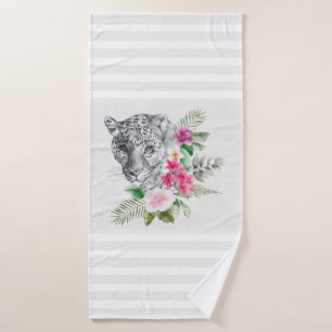 Beautiful Leopard Head with Grey Stripes Bath Towel Set