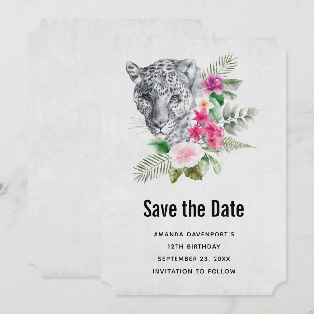 Beautiful Leopard Portrait Watercolor Illustration Save The Date (Front/Back)