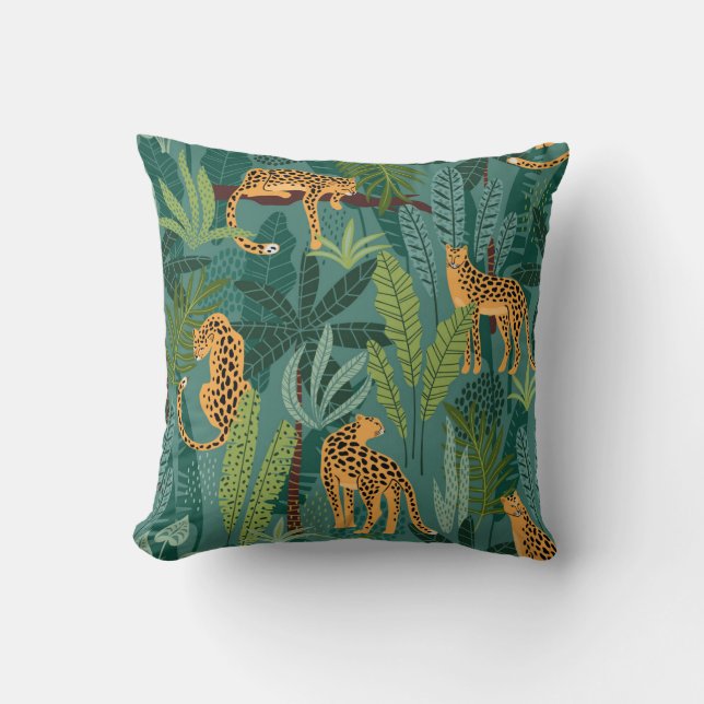 Beautiful Leopards And Tropical Leaves Cushion (Front)