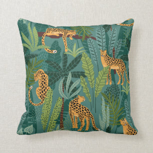Beautiful Leopards And Tropical Leaves Cushion