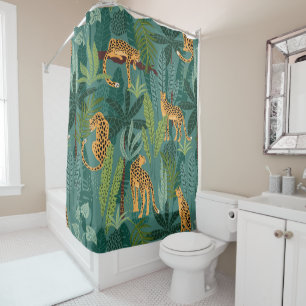 Beautiful Leopards And Tropical Leaves Shower Curtain