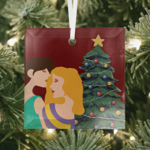 Beautiful Lesbian Couple Art Christmas Tree Red Glass Tree Decoration