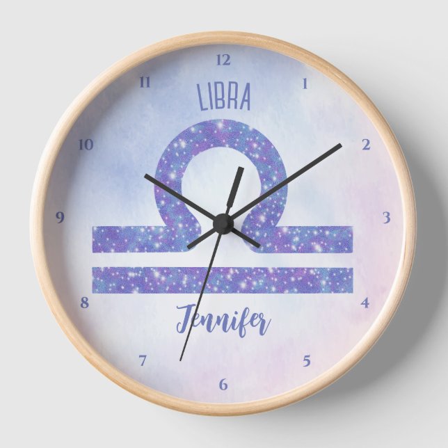 Beautiful Libra Astrology Sign Personalised Purple Clock (Front)