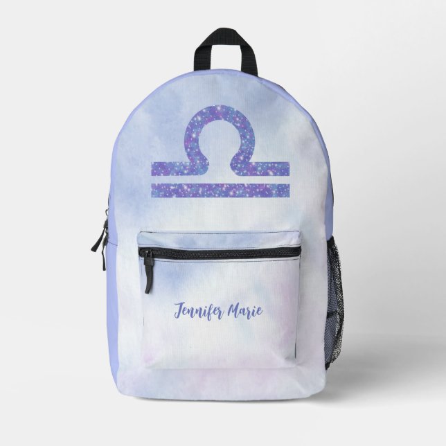 Beautiful Libra Astrology Sign Personalised Purple Printed Backpack (Front)