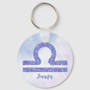Beautiful Libra Astrology Sign Personalized Purple Key Ring