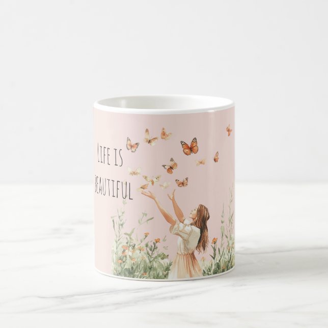 Beautiful Life Peach Butterflies Coffee Mug (Center)