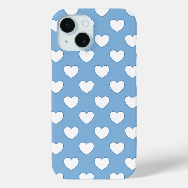 Beautiful Light Blue Colour And White Hearts Case-Mate iPhone Case (Back)