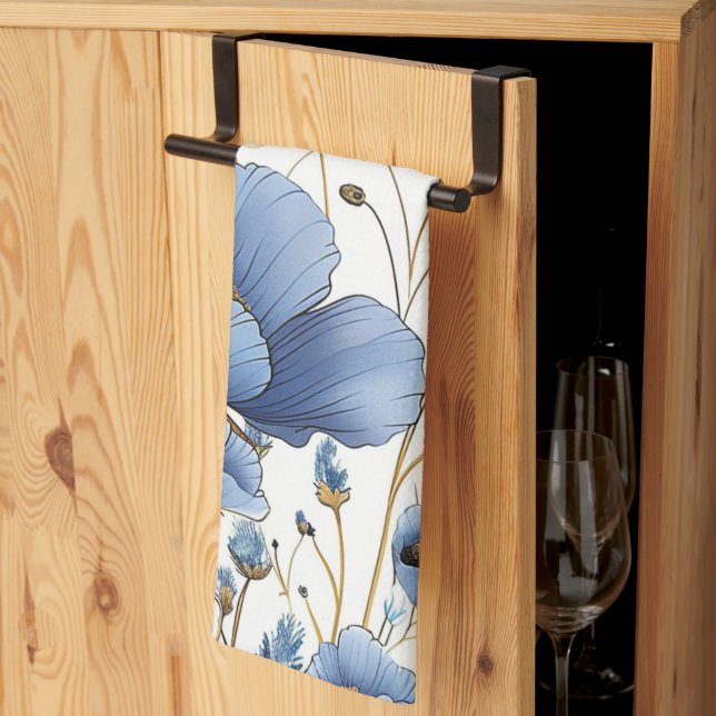 Beautiful light blue floral tea towel (Thirds Fold)