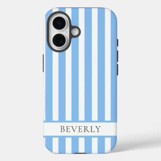 Beautiful Light Blue Striped Personalized iPhone 16 Case
