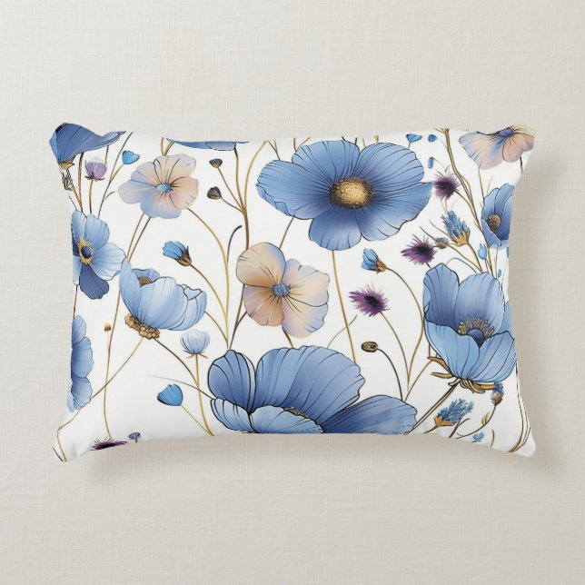 Beautiful light blue wildflower decorative cushion (Front)