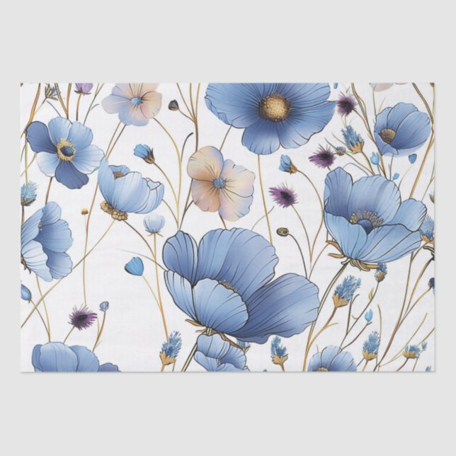 Beautiful light blue wildflower tissue paper (Front)