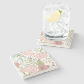 Beautiful Light Pink and Green Flowers Stone Coaster