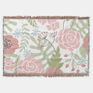 Beautiful Light Pink and Green Flowers Throw Blanket