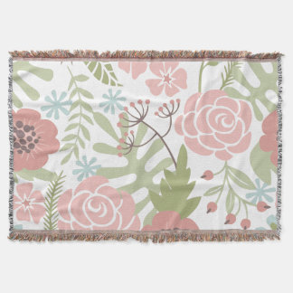 Beautiful Light Pink and Green Flowers Throw Blanket