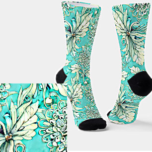 Beautiful Light Teal Floral  Socks